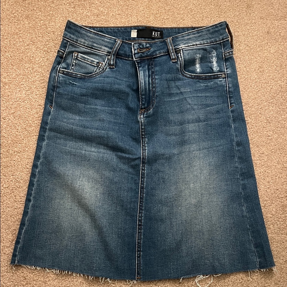 Kut from the Kloth Distressed Blue A-Line Skirt